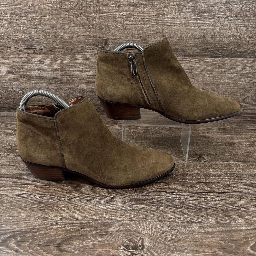Sam Edelman Petty Boots Women's 8 Brown Suede Ankle Booties Block Heel Side Zip
